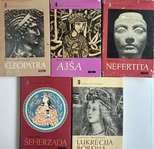 [E-03-6A] BIBLIOTEKA FEMINA 1-5 - LUKRECIJA BORĐIJA,ŠEHERZADA,NEFERTITA,KLEOPATRA,AJŠA
